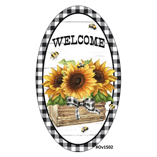 WREATH SIGN | 7"x12"| OVAL | METAL | SUNFLOWERS | WELCOME |  FALL | AUTUMN