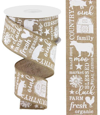 RIBBON | 2.5"X10YD | COUNTRY LIVING | LIGHT BEIGE/WHITE | RG0198001